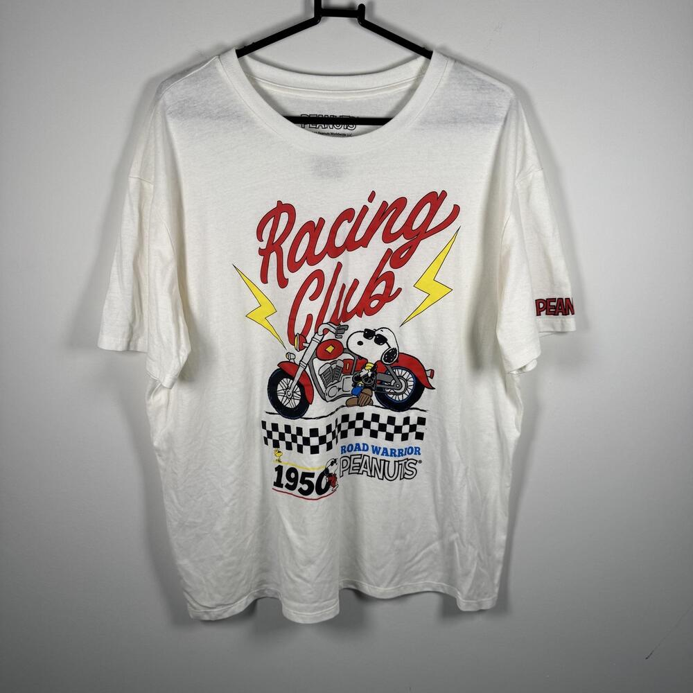 Peanuts Shirt Mens 2XL White Snoopy Racing Club Road Warrior Graphic Tee